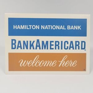 Hamilton National Bank BankAmericard 5"x7" Double Sided Tent‎ Card 1966 VTG
